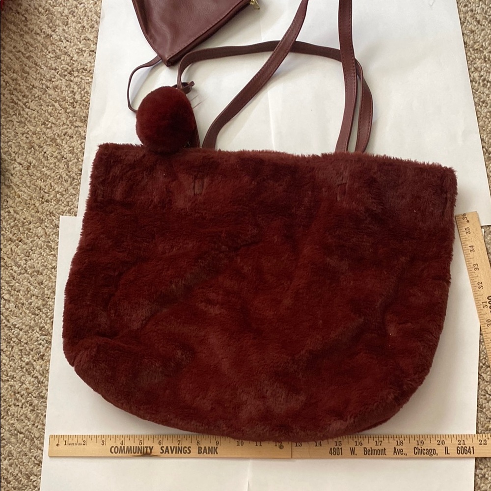 Luxurious Faux Fur Tote Bag - Rich Brown and burgundy tones